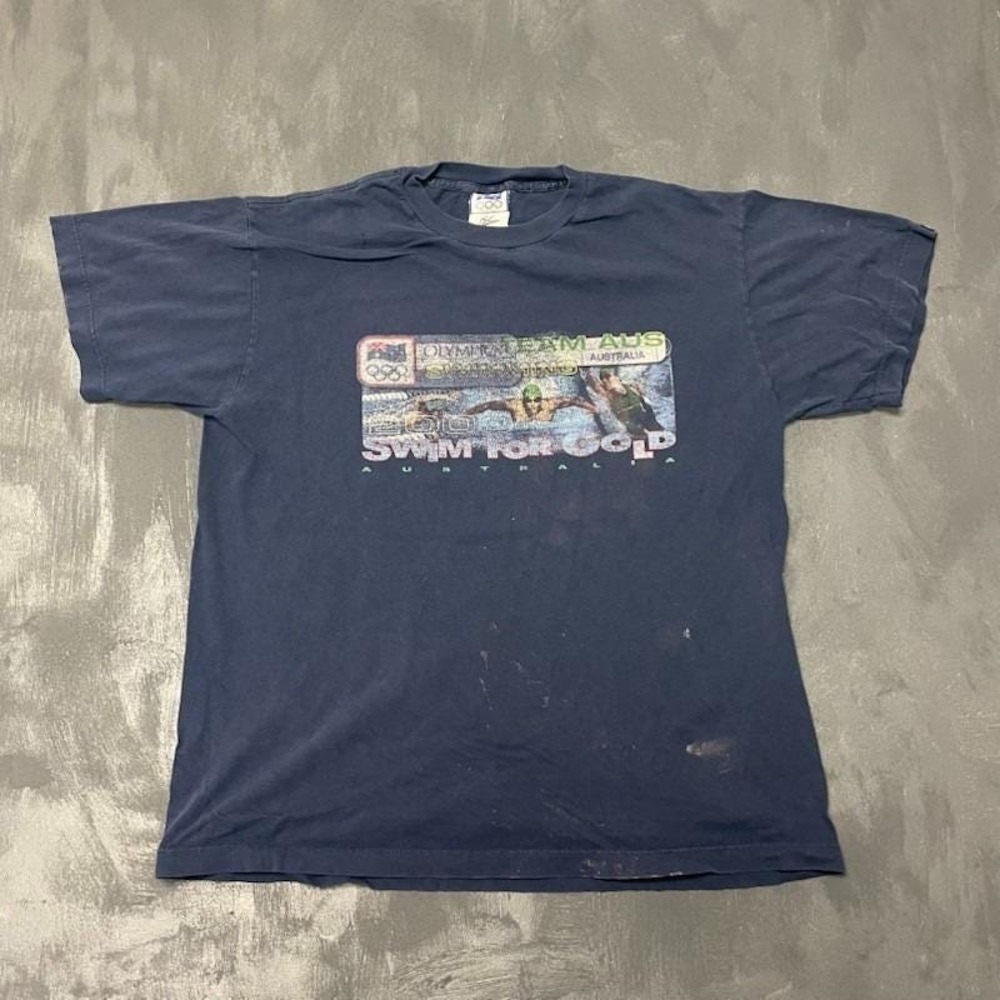 Vintage Olympic Team Aus Swim For Gold T-Shirt Mens Large Blue 2000s ISC Bonds